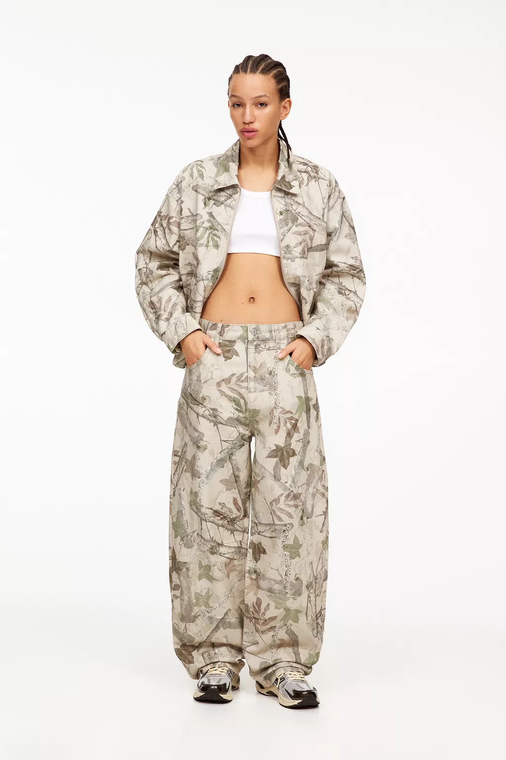 Leaf print skater trousers