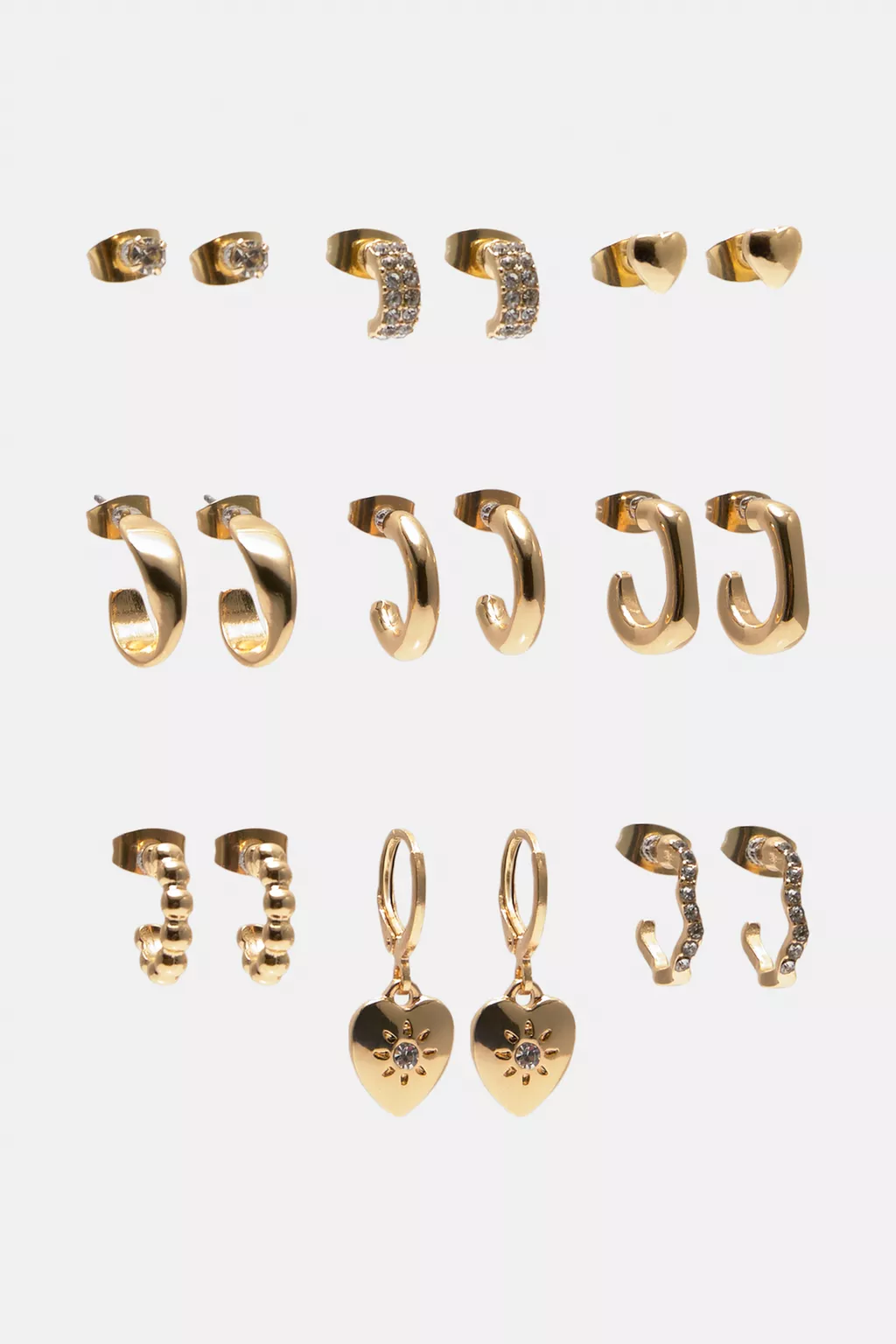 Pack of 9 pairs of gold-toned earrings