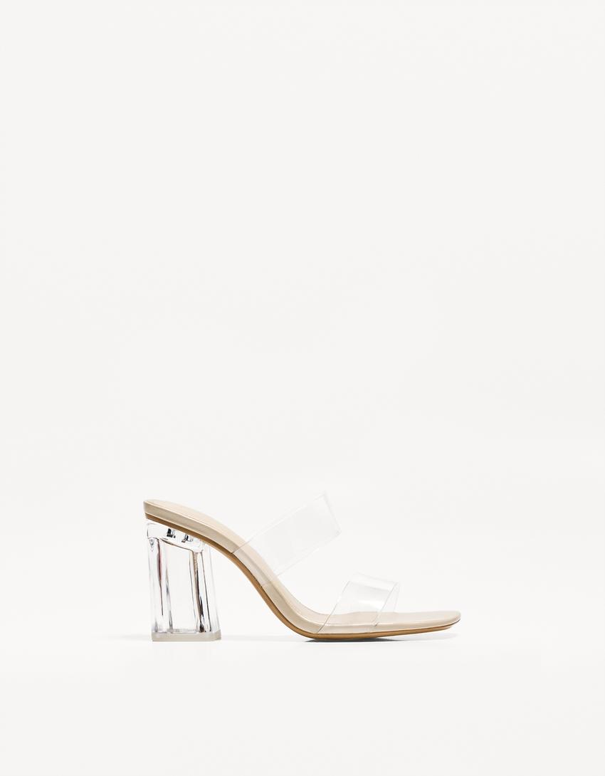 Heeled sandals with vinyl straps