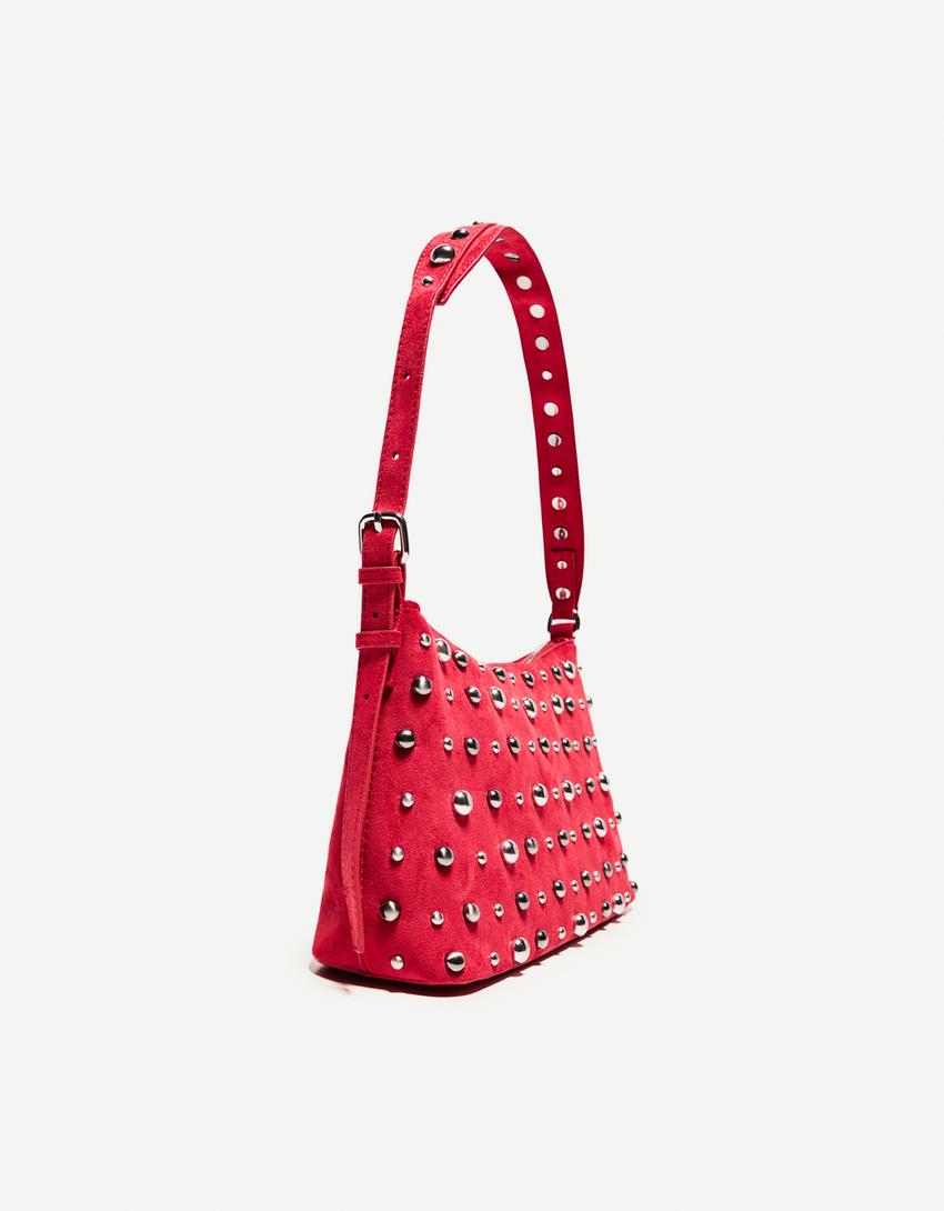 Studded faux suede bag