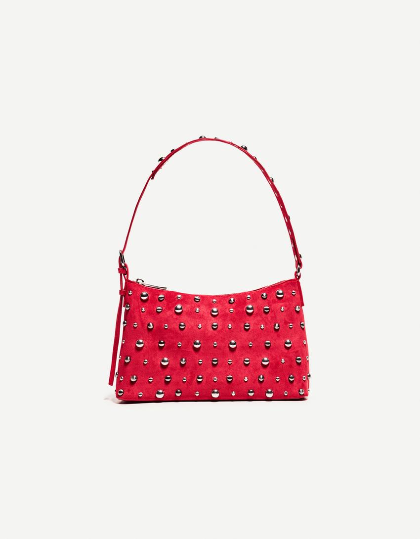 Studded faux suede bag