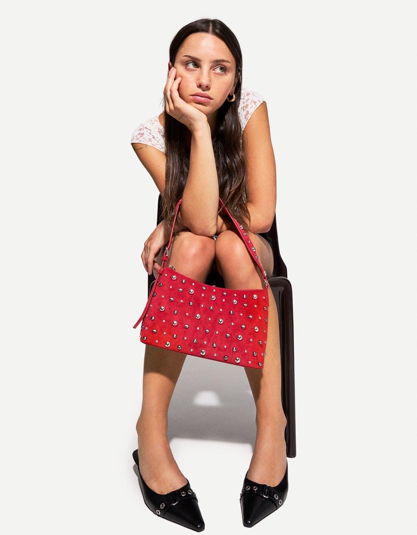 Studded faux suede bag