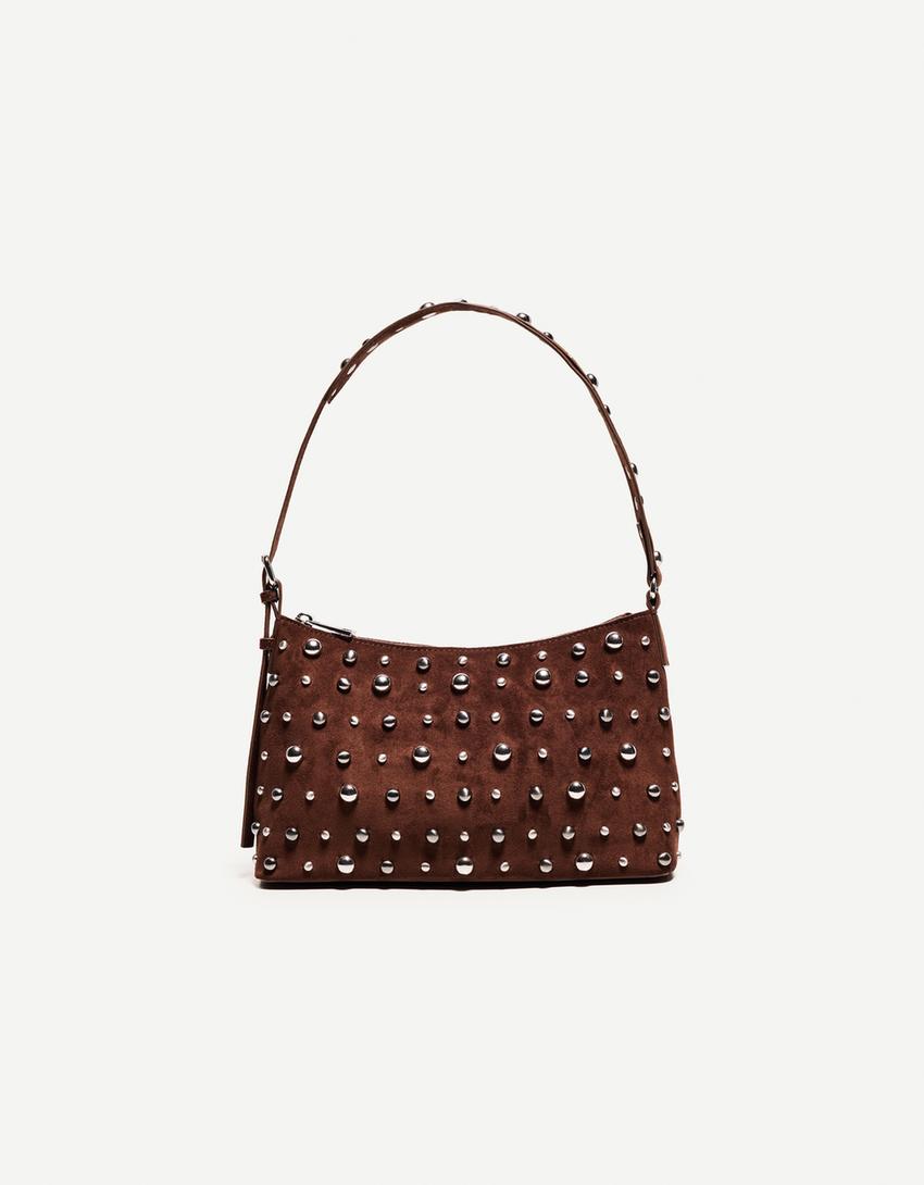 Studded faux suede bag