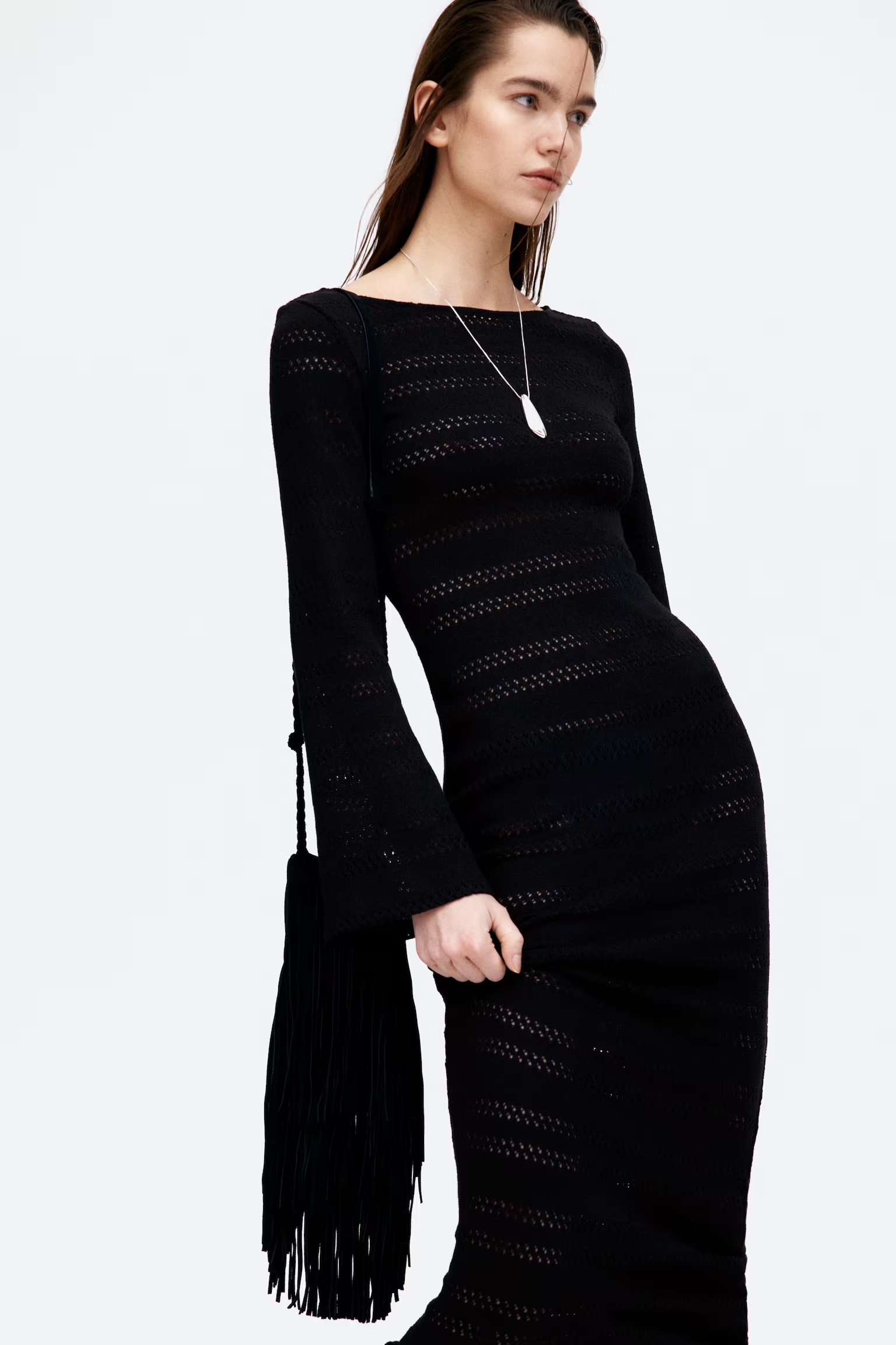 Lace Detail and Hole Patterned Knit Dress