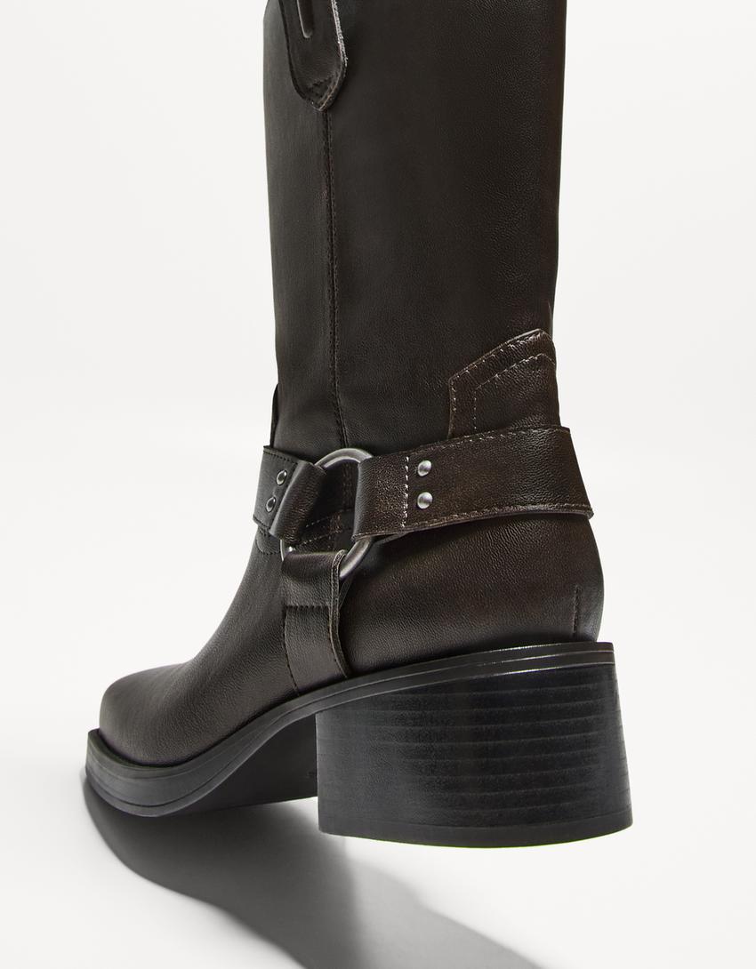 Mid-calf flat biker boots
