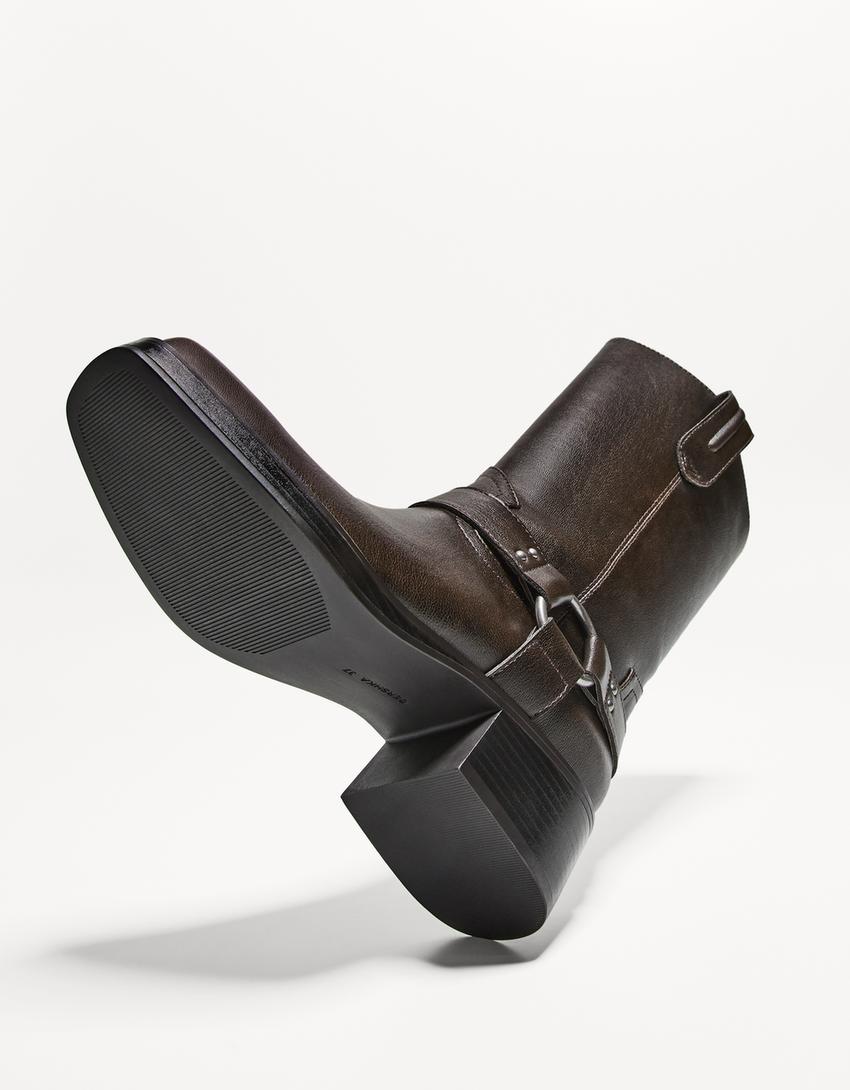 Mid-calf flat biker boots