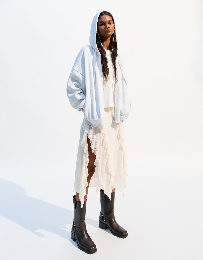 Mid-calf flat biker boots