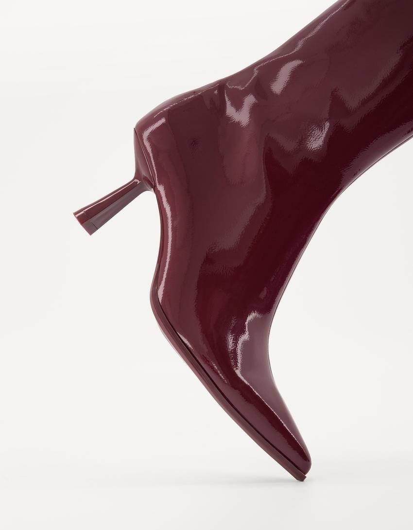 Faux patent kitten heel ankle boots