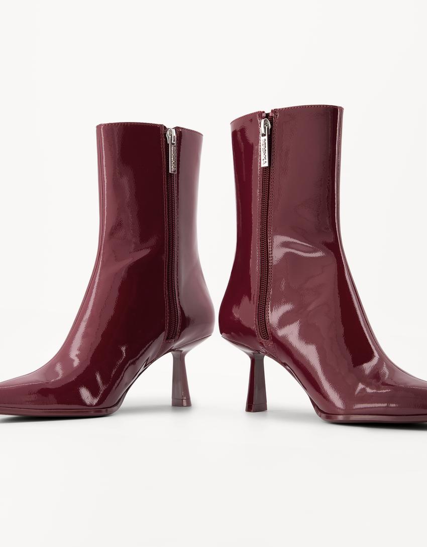 Faux patent kitten heel ankle boots