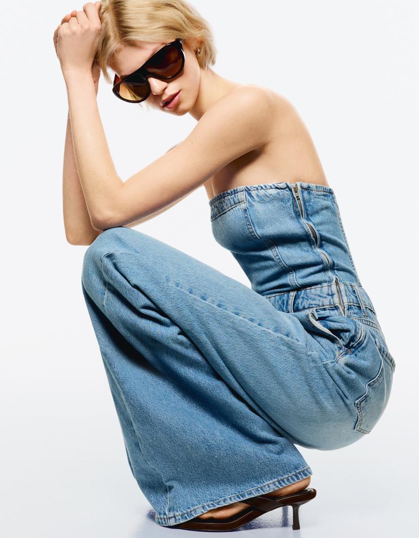 Denim bandeau jumpsuit