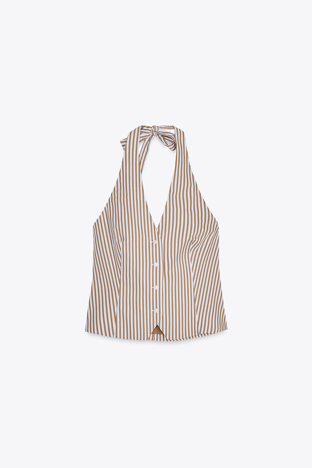 STRIPED HALTER WAISTCOAT TOP