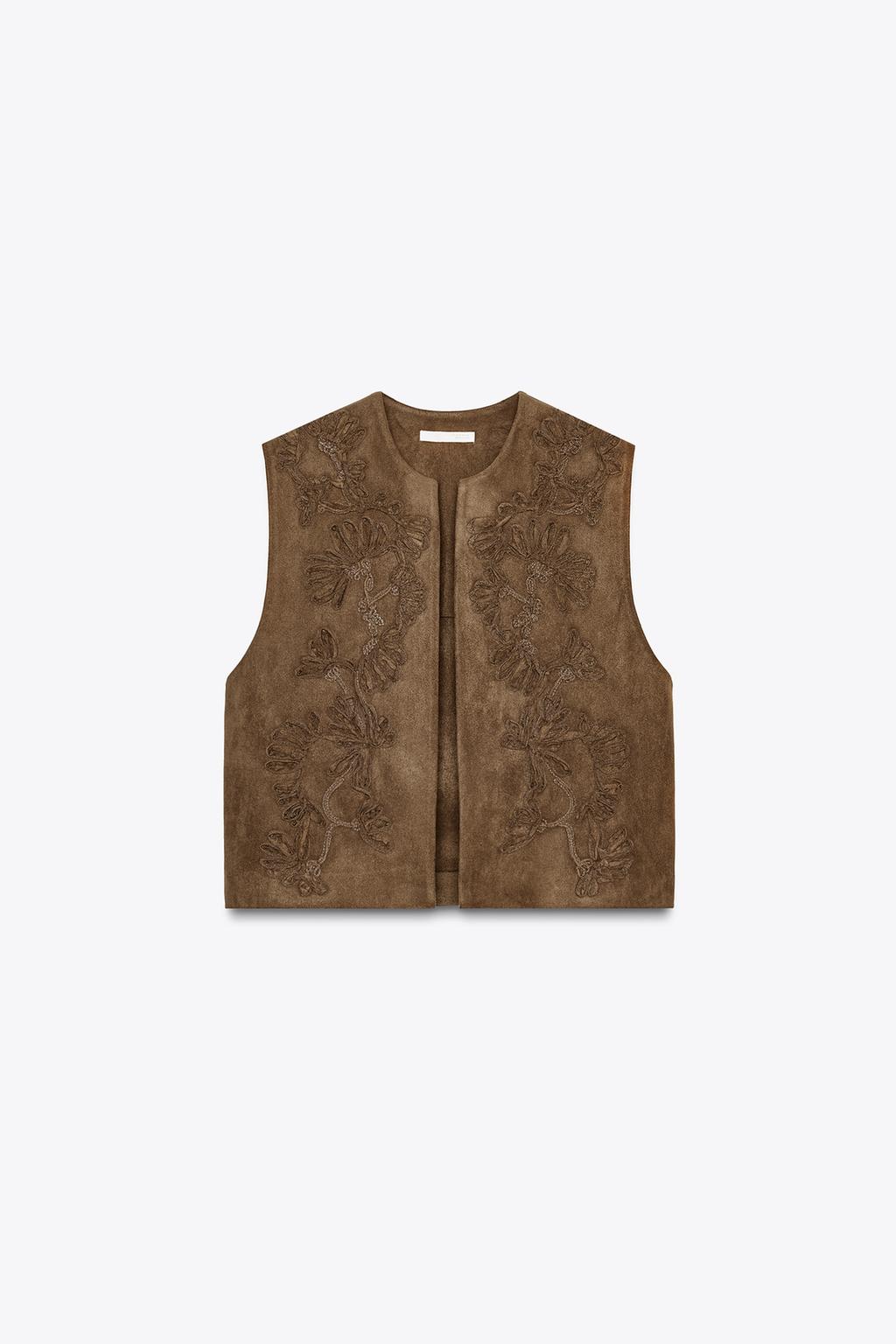 EMBROIDERED FAUX SUEDE GILET