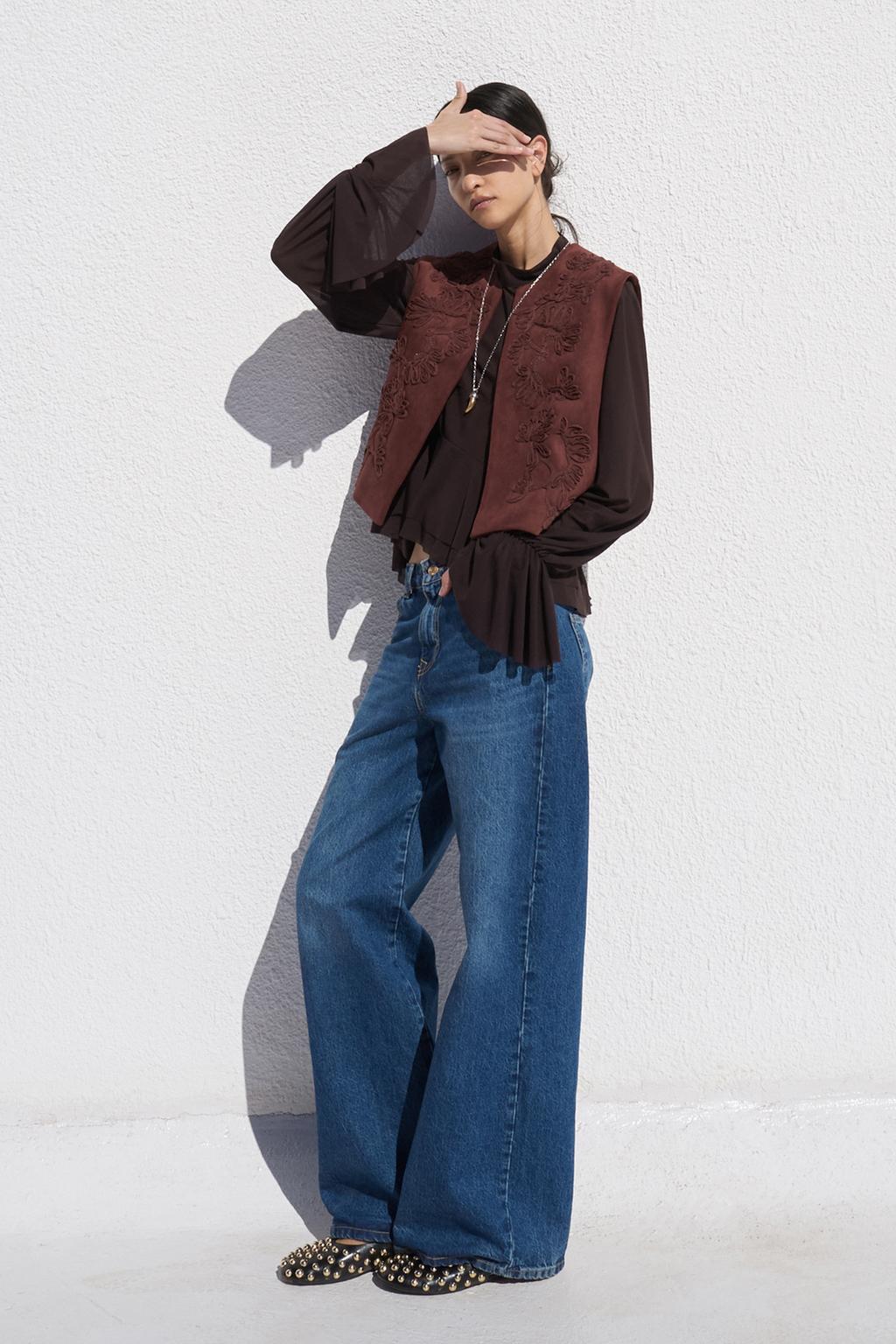 EMBROIDERED FAUX SUEDE GILET