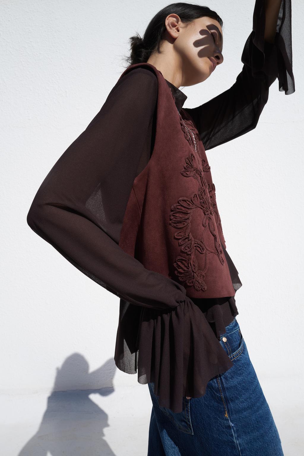 EMBROIDERED FAUX SUEDE GILET
