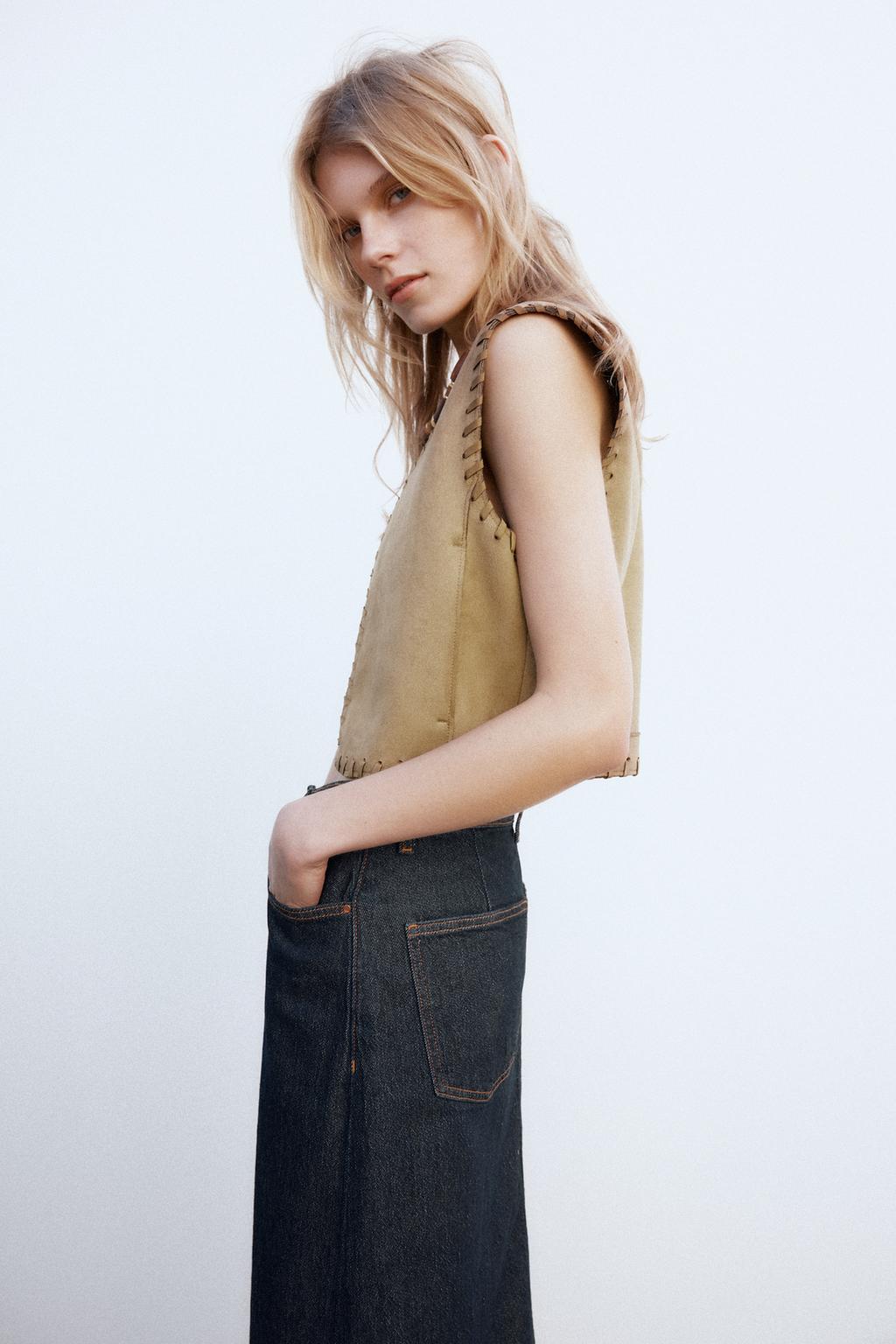 SUEDE-EFFECT WAISTCOAT WITH BRAIDED DETAIL