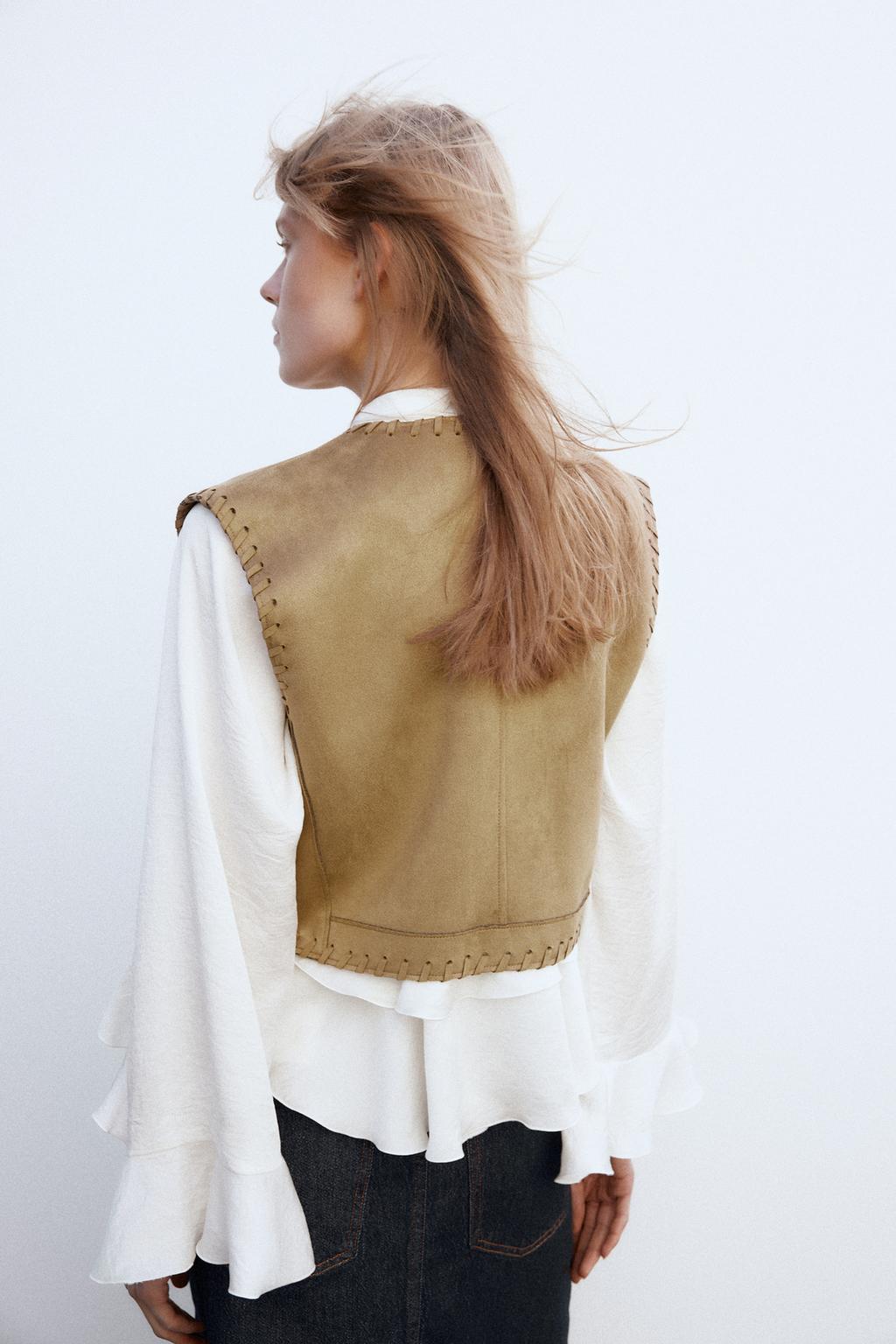 SUEDE-EFFECT WAISTCOAT WITH BRAIDED DETAIL