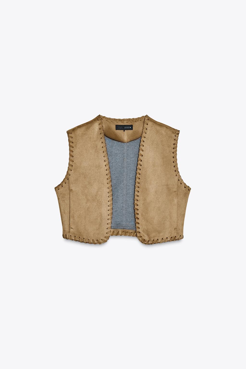 SUEDE-EFFECT WAISTCOAT WITH BRAIDED DETAIL