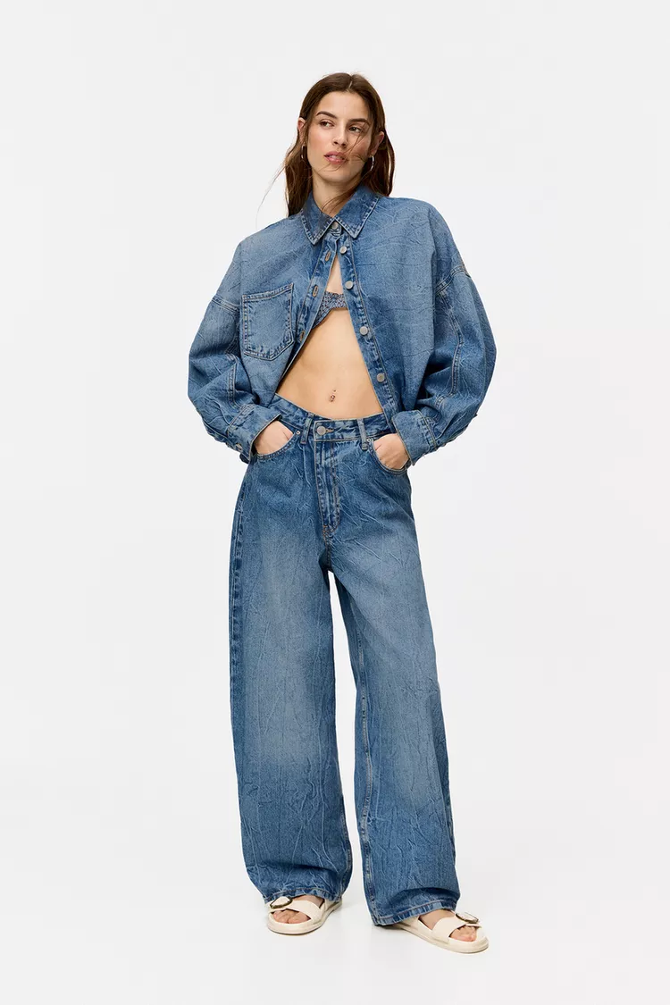 Super baggy jeans with crossover waist