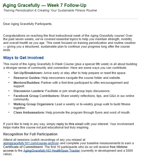 Aging Gracefully — Week 7 Follow-Up notes