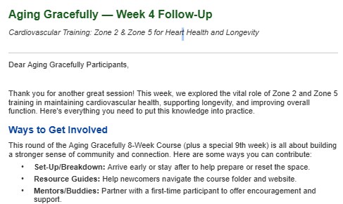 Aging Gracefully — Week 4 Follow-Up