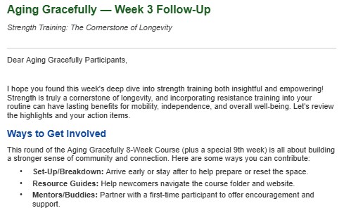Aging Gracefully — Week 3 Follow-Up