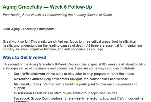 Aging Gracefully — Week 6 Follow-Up