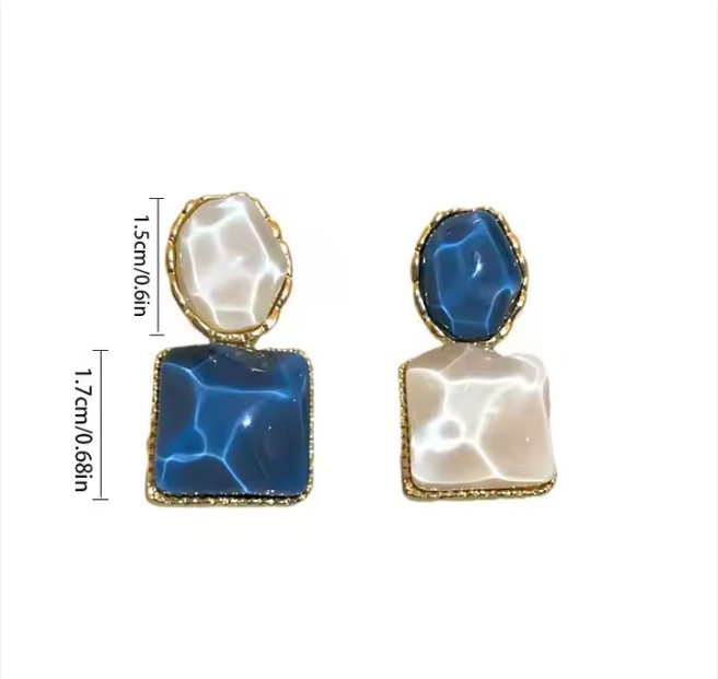 Teulrip Sparkling Blue & White Stone Mismatch Statement Earrings