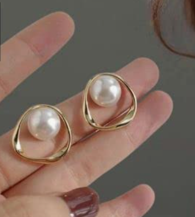 Teulrip Irregular Geometric Pearl Korean Earrings  Gold Plated Earrings for Girls & Women