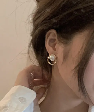 Teulrip Irregular Geometric Pearl Korean Earrings Gold Plated Earrings for Girls & Women