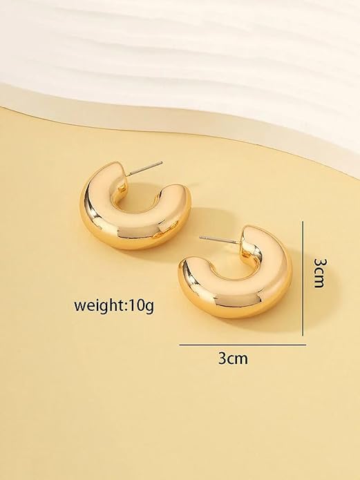 TEULRIP Exaggerated Thick Metal C-Shaped Hoop Earrings for Girls & Women