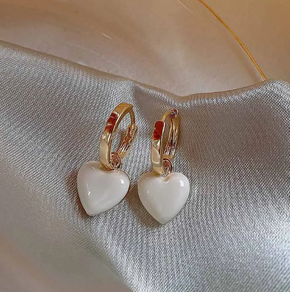 Teulrip Korean White Dripping Oil Heart-Shaped Earrings  Trendy Jewelry for Girls & Women