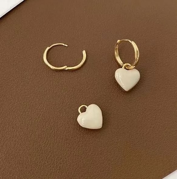 Teulrip Korean White Dripping Oil Heart-Shaped Earrings  Trendy Jewelry for Girls & Women