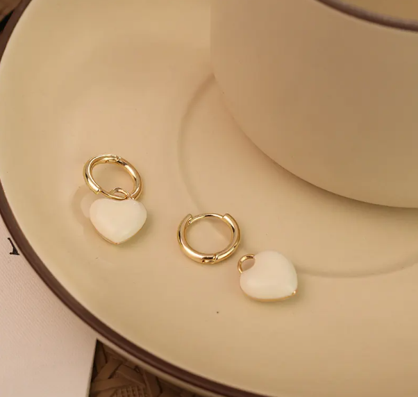 Teulrip Korean White Dripping Oil Heart-Shaped Earrings  Trendy Jewelry for Girls & Women