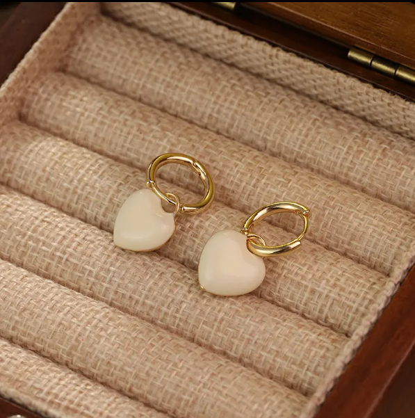 Teulrip Korean White Dripping Oil Heart-Shaped Earrings Trendy Jewelry for Girls & Women