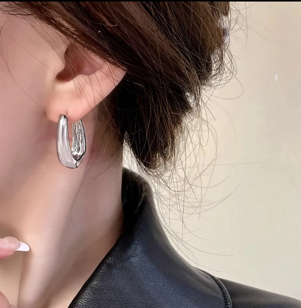 TEULRIP Korean Silver Stainless Steel Hoop Earrings – Stylish Jewelry for Girls & Women