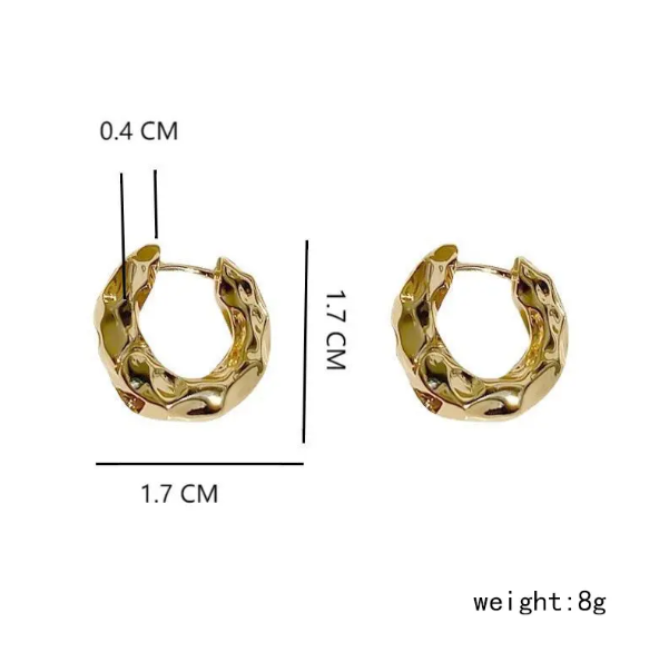 Teulrip Gold Plated Wave Ruffles Metal Hoop Earrings  Simple Korean Hip Hop Jewelry for Girls & Women