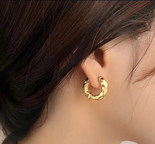 Teulrip Gold Plated Wave Ruffles Metal Hoop Earrings  Simple Korean Hip Hop Jewelry for Girls & Women