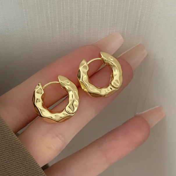 Teulrip Gold Plated Wave Ruffles Metal Hoop Earrings  Simple Korean Hip Hop Jewelry for Girls & Women
