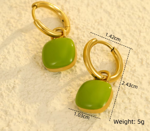Teulrip Korean Two-Way Wear Retro Square Buckle Olive Color Earrings Light Luxury Jewelry for Girls & Women