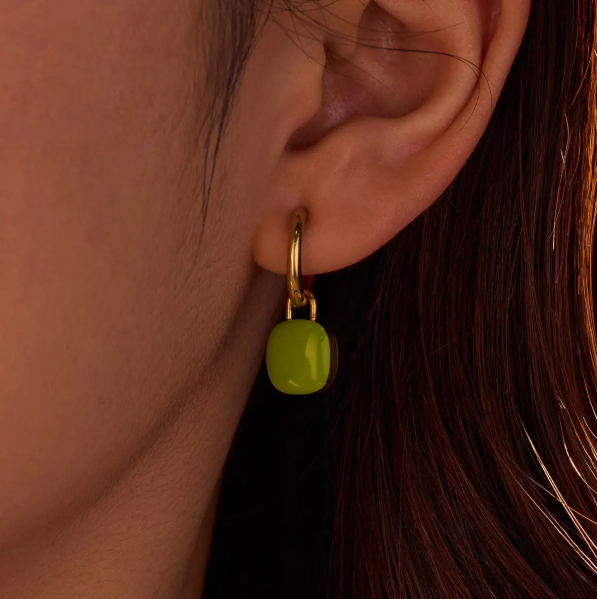 Teulrip Korean Two-Way Wear Retro Square Buckle Olive Color Earrings Light Luxury Jewelry for Girls & Women