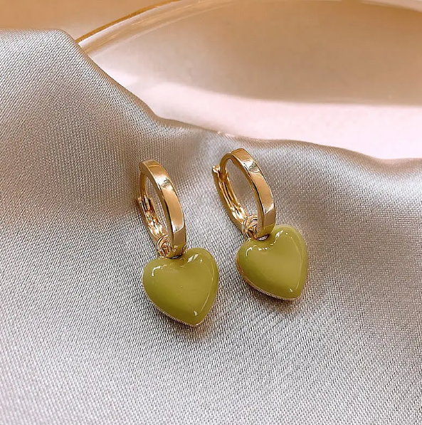 Teulrip Korean Two- Way Wear Retro Heart Buckle Olive Earrings  Light Luxury Jewelry for Girls & Women