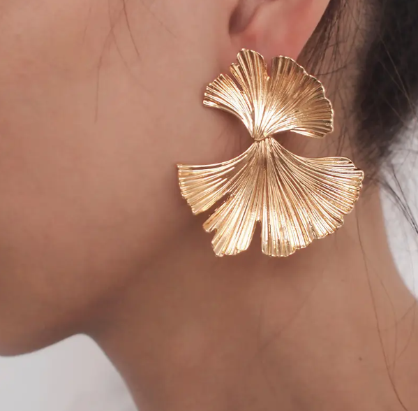 Teulrip Double Leaf Silver Needle, Golden Stud Earrings Elegant Jewelry for Gifts & Women