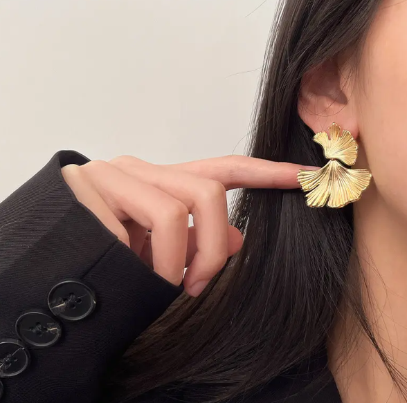 Teulrip Double Leaf Silver Needle, Golden Stud Earrings  Elegant Jewelry for Gifts & Women