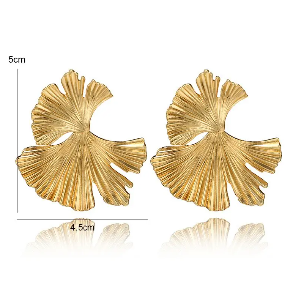 Teulrip Double Leaf Silver Needle, Golden Stud Earrings  Elegant Jewelry for Gifts & Women