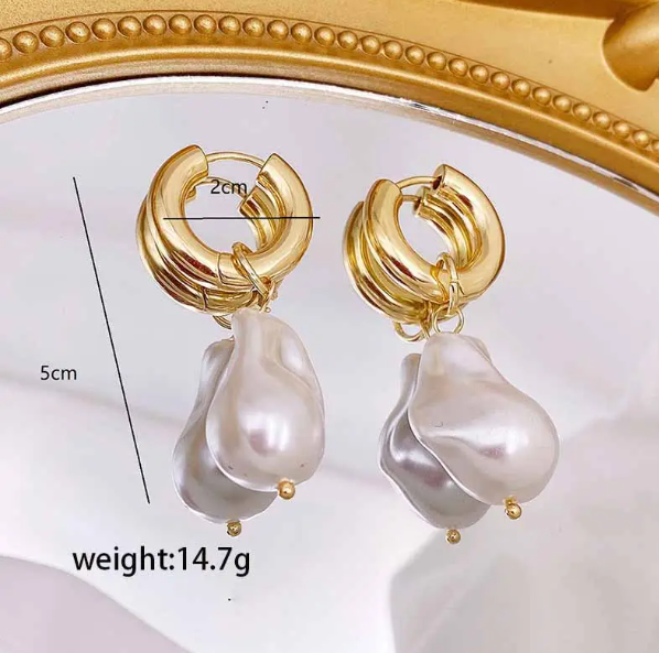 Teulrip Special-Shaped Pearl Gold-Plated Statement Hoop Earrings  Trendy & Designer Earclip Jewelry for Girls & Women