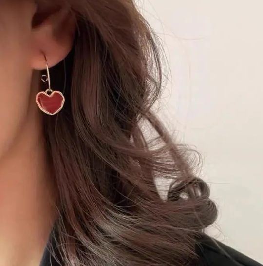 Teulrip Red Love Heart Hoop Earrings Versatile & Stylish Ear Jewelry for Girls & Women