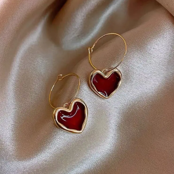 Teulrip Red Love Heart Hoop Earrings  Versatile & Stylish Ear Jewelry for Girls & Women