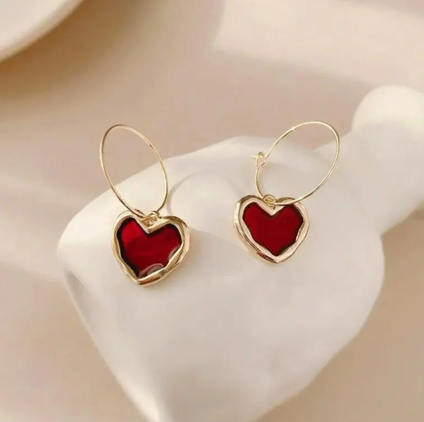 Teulrip Red Love Heart Hoop Earrings  Versatile & Stylish Ear Jewelry for Girls & Women