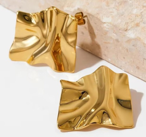 Teulrip Abstract Textured Stud Earrings  Modern Geometric Gold-Plated Stainless Steel Irregular Earrings for Girls & Women