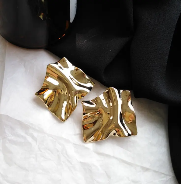 Teulrip Abstract Textured Stud Earrings  Modern Geometric Gold-Plated Stainless Steel Irregular Earrings for Girls & Women